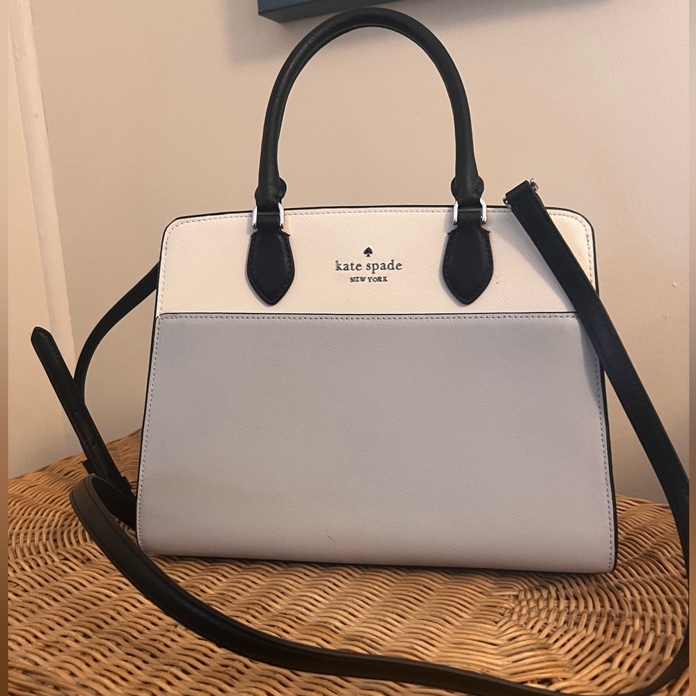 Kate Spade Madison Satchel in Platinum/Black